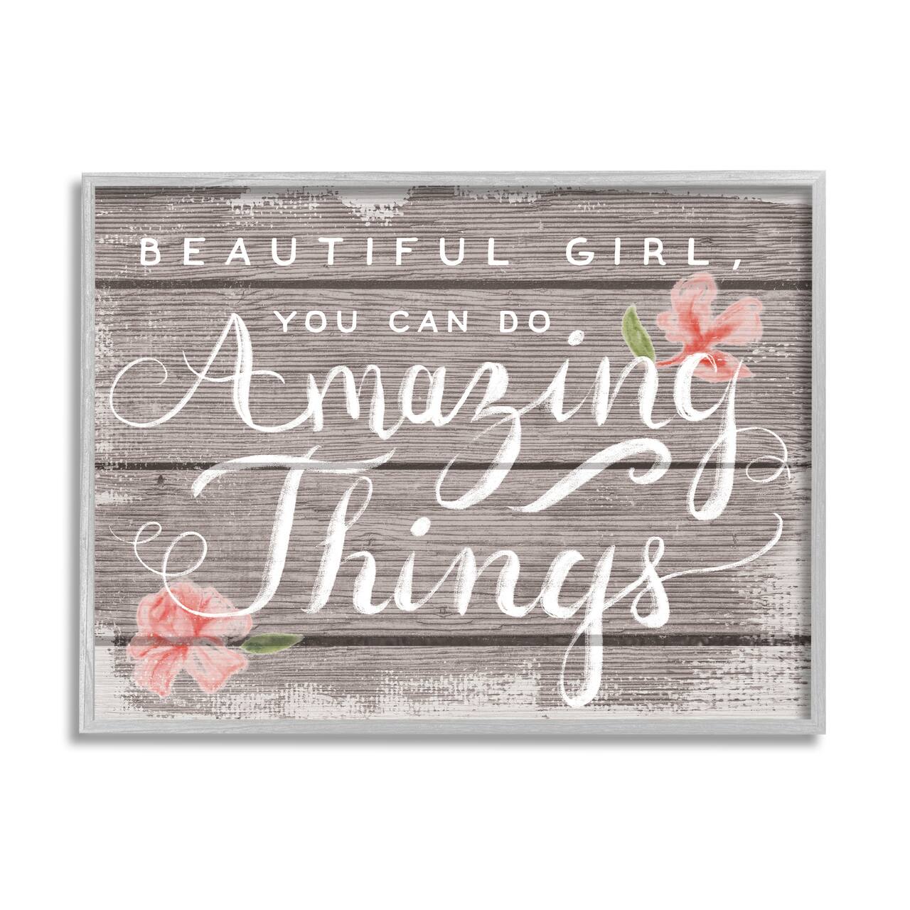 Stupell Industries Beautiful Girl Inspirational Gray Framed Wall Art